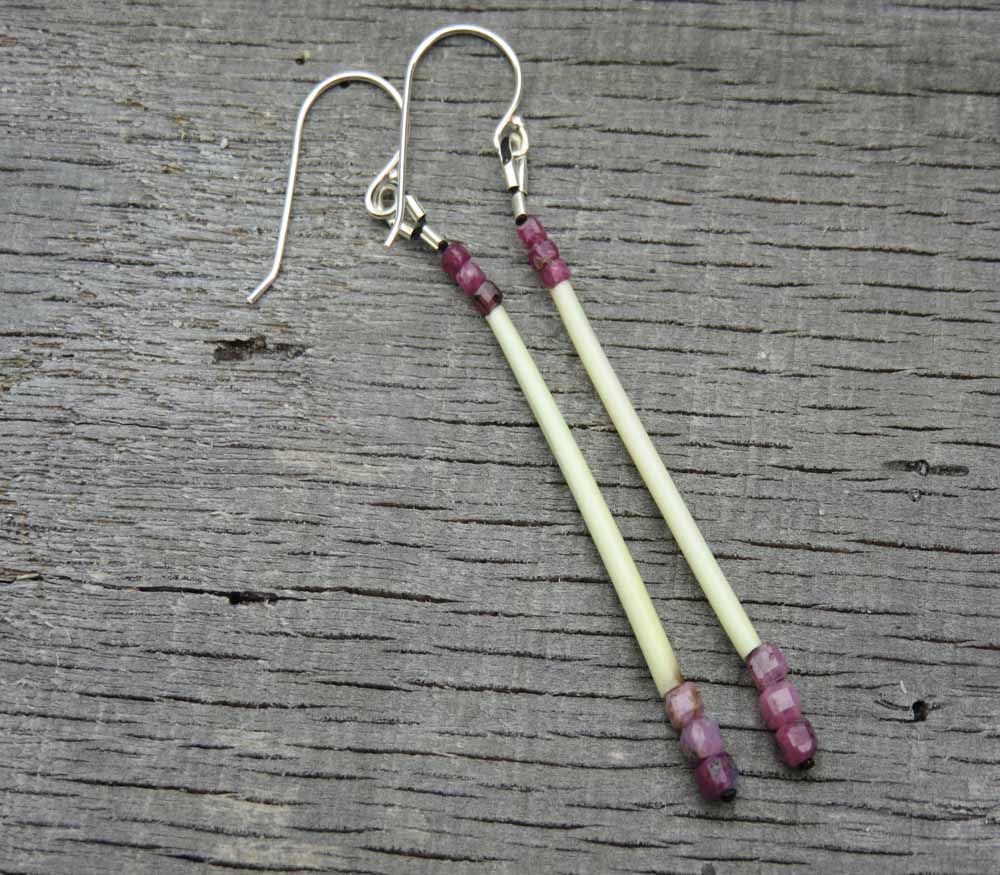 Ruby and Porcupine Quill Earrings-3